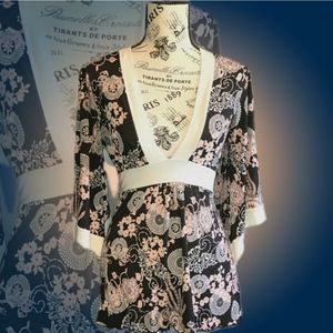 Cotton Club Floral Kimono Sleeve V-neck Top